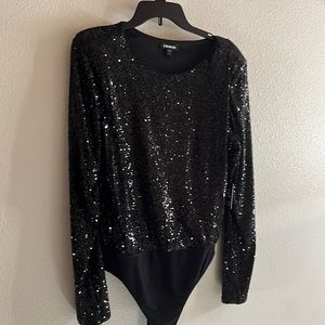 Black bodysuit with long sleeves and sequins